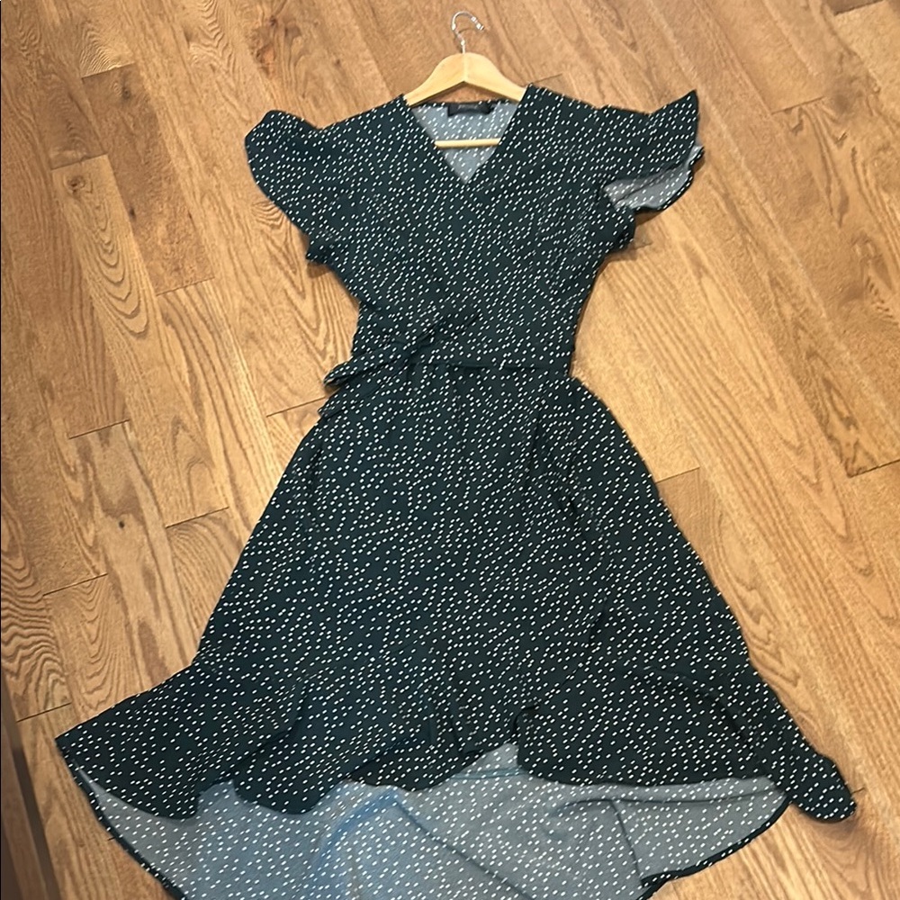 Chic dark green and White Polka Dot Dress